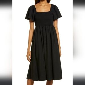 Madewell Black Square-Neck Smocked Midi Dress